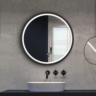 Bathroom LED Mirror Aluminum Black Golden Frame Colour Change Mirror with Adjustable Lighting Antifog Bath Mirror