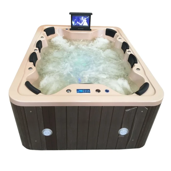 Rectangular 4 People Whirlpool Massage SPA Hot Tub Acrylic Outdoor Freestanding Bath Tub