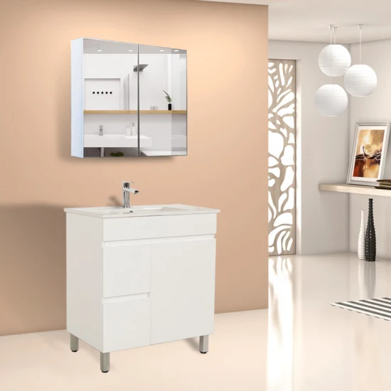 PVC Bathroom Cabinet White Lacquer Waterproof Vanity Floor Mounted Australia Design 900mm