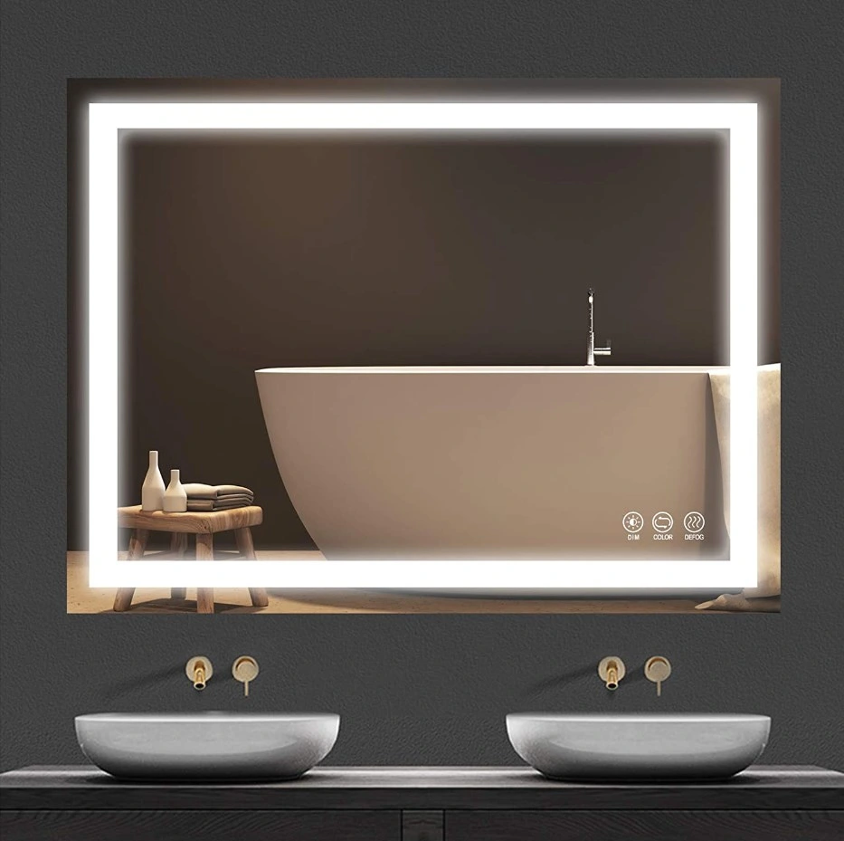 Round Shape Three Light Temperature Touch Sensor Anti-Fog Wall LED Bathroom Mirror