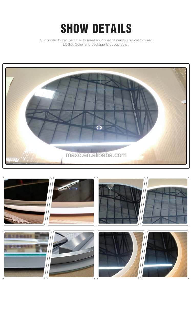 Factory Custom Size Oval Round Salon Light Vanity Mirror Bathroom Hotel Furniture Decorative LED Smart Bath Mirror