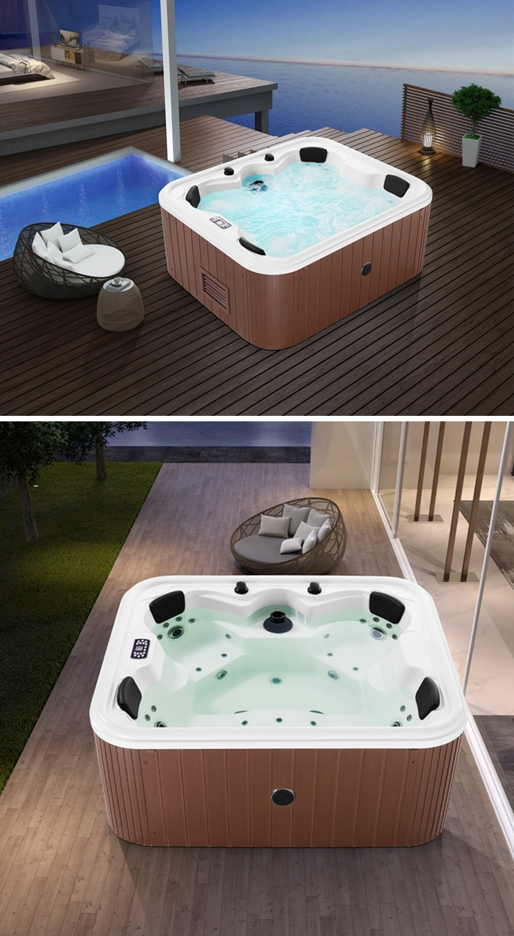 Rectangular 4 People Whirlpool Massage SPA Hot Tub Acrylic Outdoor Freestanding Bath Tub